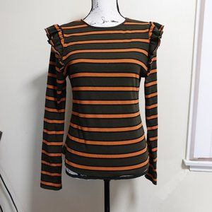 SHEIN Striped Print Ruffle Trim Long sleeve Tee